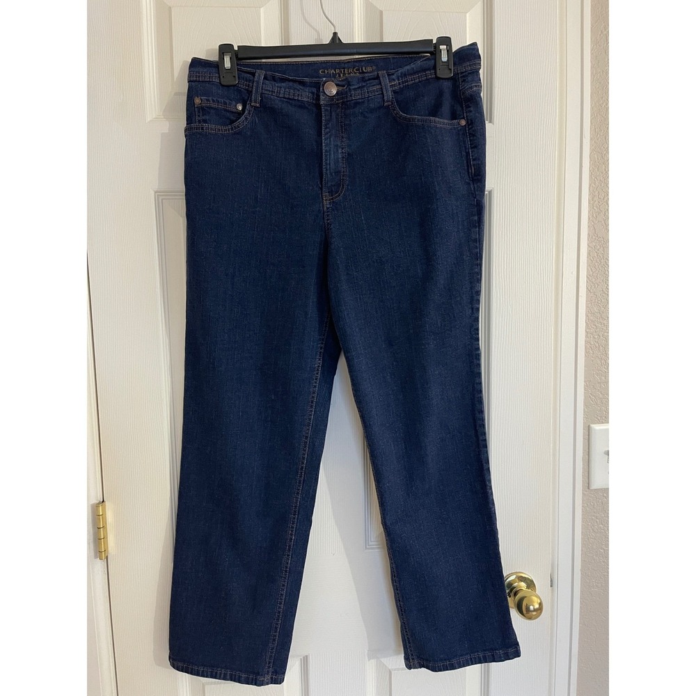 Charter Club Jeans Women 34 Blue Straight Leg Mid Rise Classic Denim Stretch - Picture 2 of 13